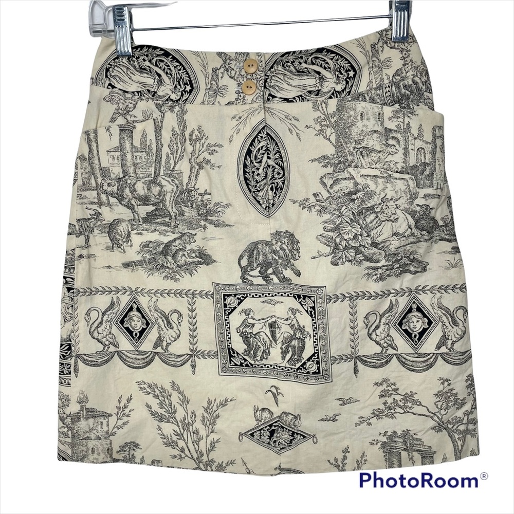J. McLaughlin Cream Black Cotton Toile Mini Skirt 2